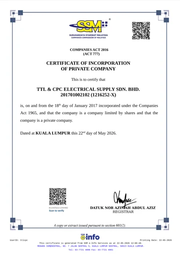 SSM Incorporation document preview